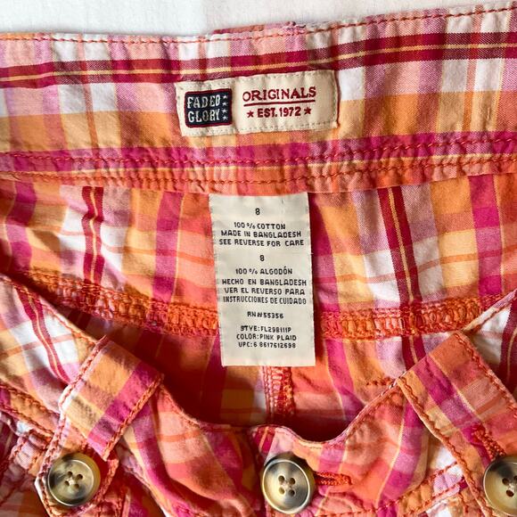 Faded Glory Women’s Checked Shorts size 8, Orange & Pink - Picture 8 of 9